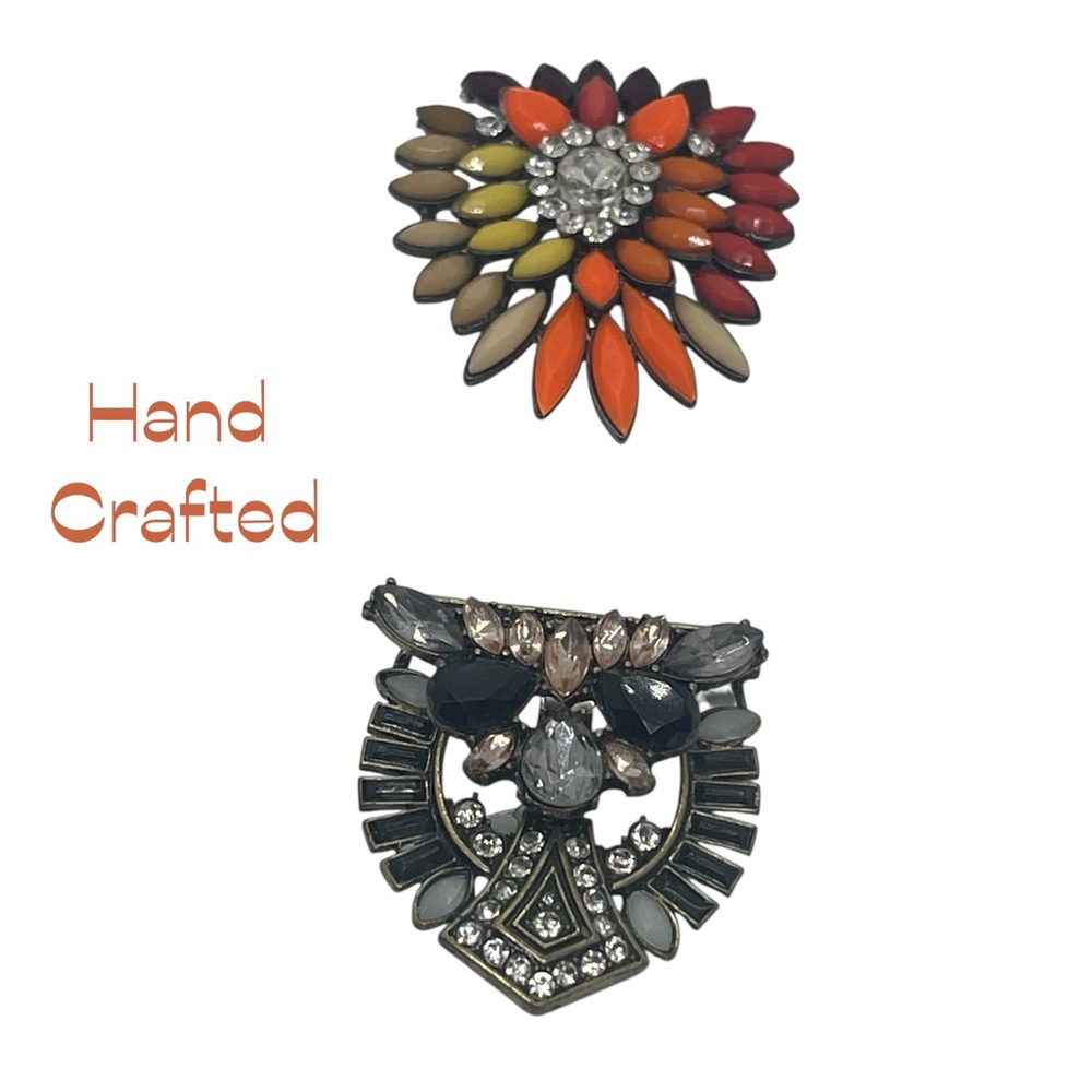 Hand Crafted Repurposed Set Of Two Rhinestone Brooches NWT